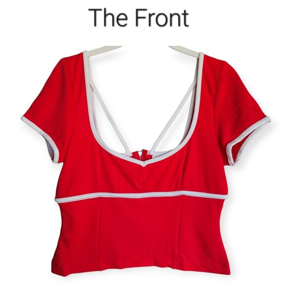 Anthropologie Maeve Sweetheart Ponte Top Red/White Size M NWT - Picture 5 of 12